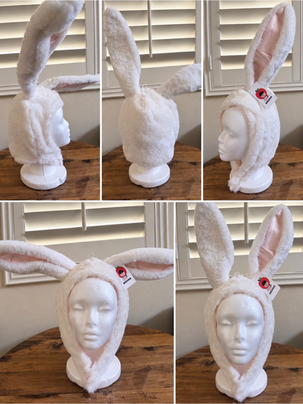 Plush White Bunny Ear Hat for Kids - Soft Hooded Animal Costume